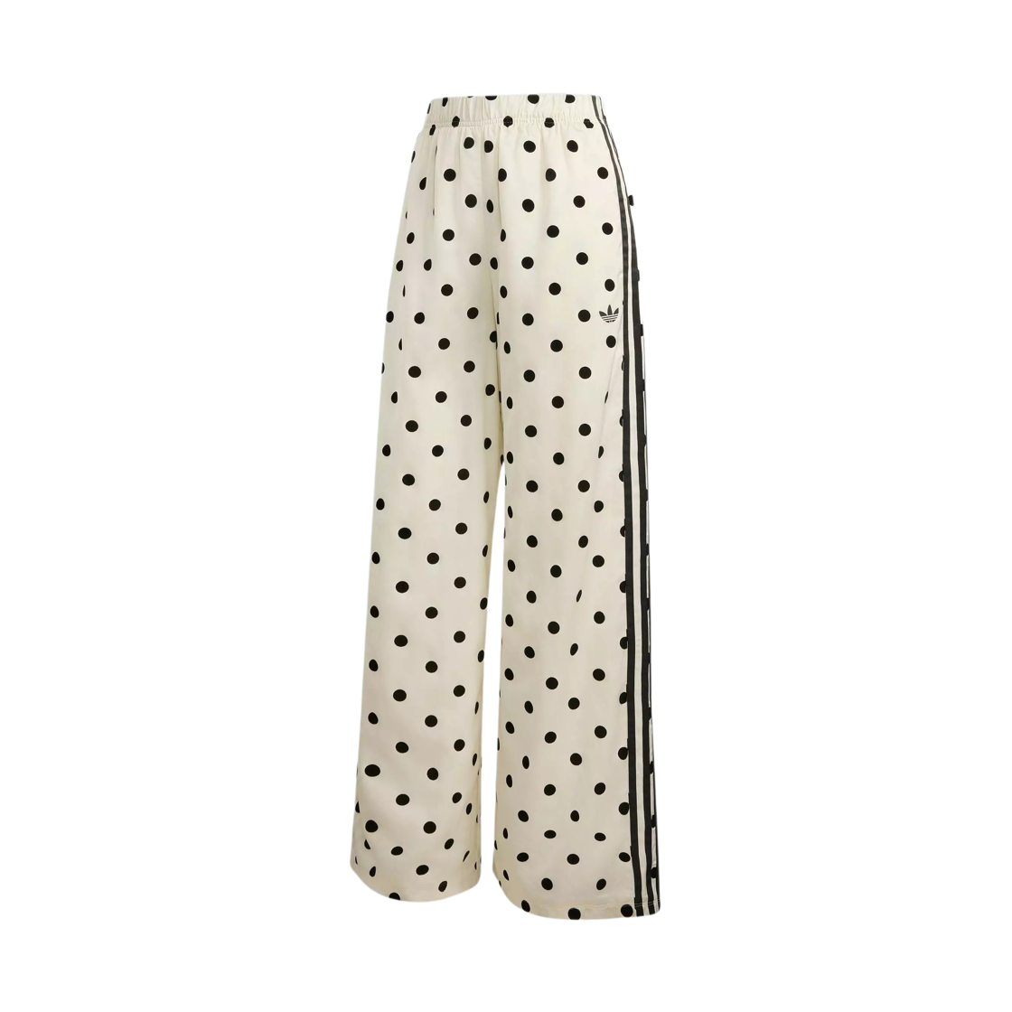 (W) 아디다스 오리지널스 사틴 폴카 닷 와이드 레그 팬츠 오프 화이트 - KR 사이즈((W) Adidas Originals Satin Polka Dot Wide Leg Pants Off White - KR Sizing)