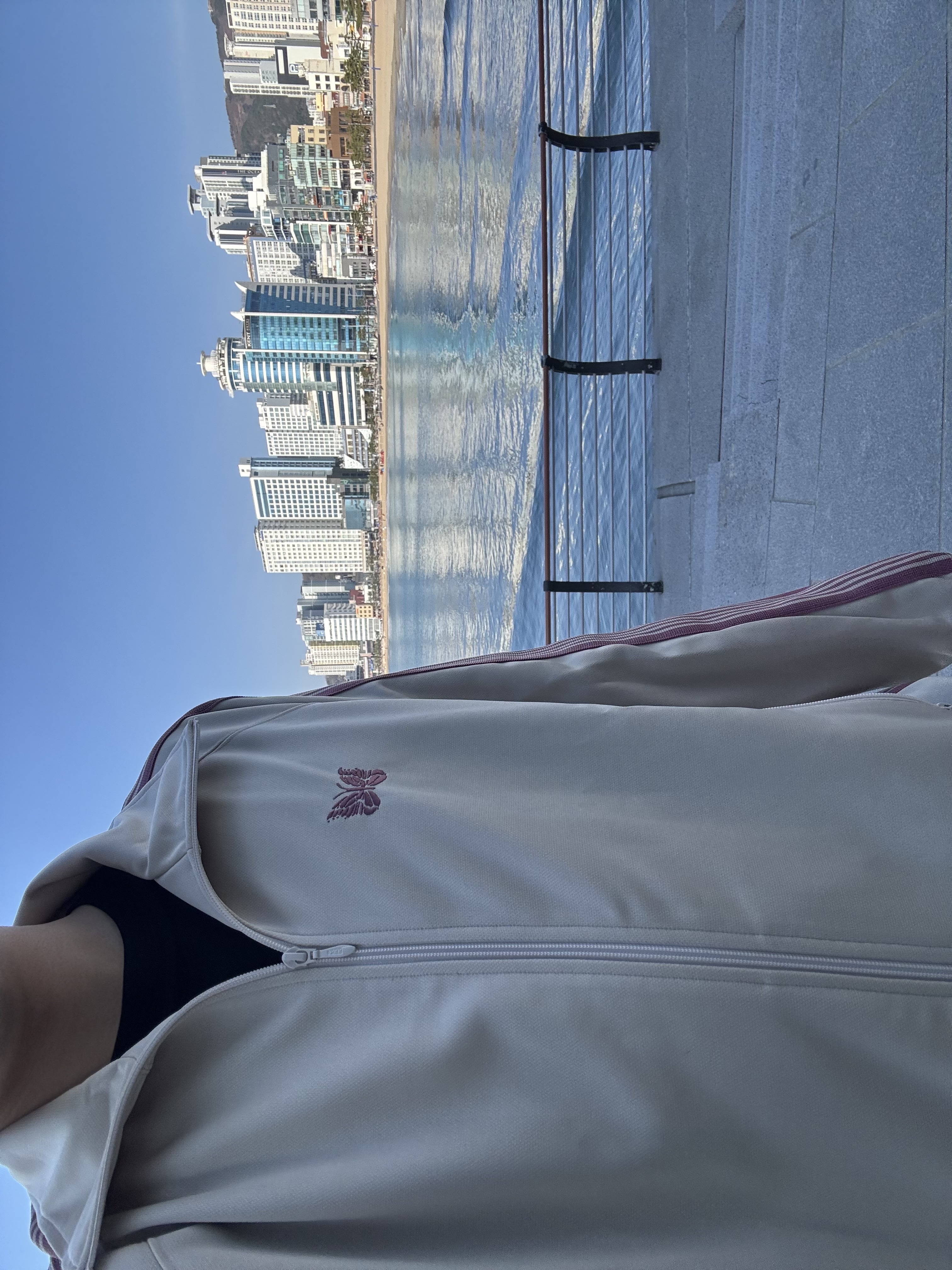 Needles Track Jacket Poly Smooth Ivory 착용 스타일 - 2