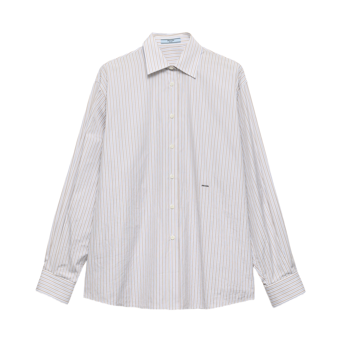 P493IR-18RG-F0S4M (W) Prada Embroidered Striped Poplin Shirt Tobacco Blue