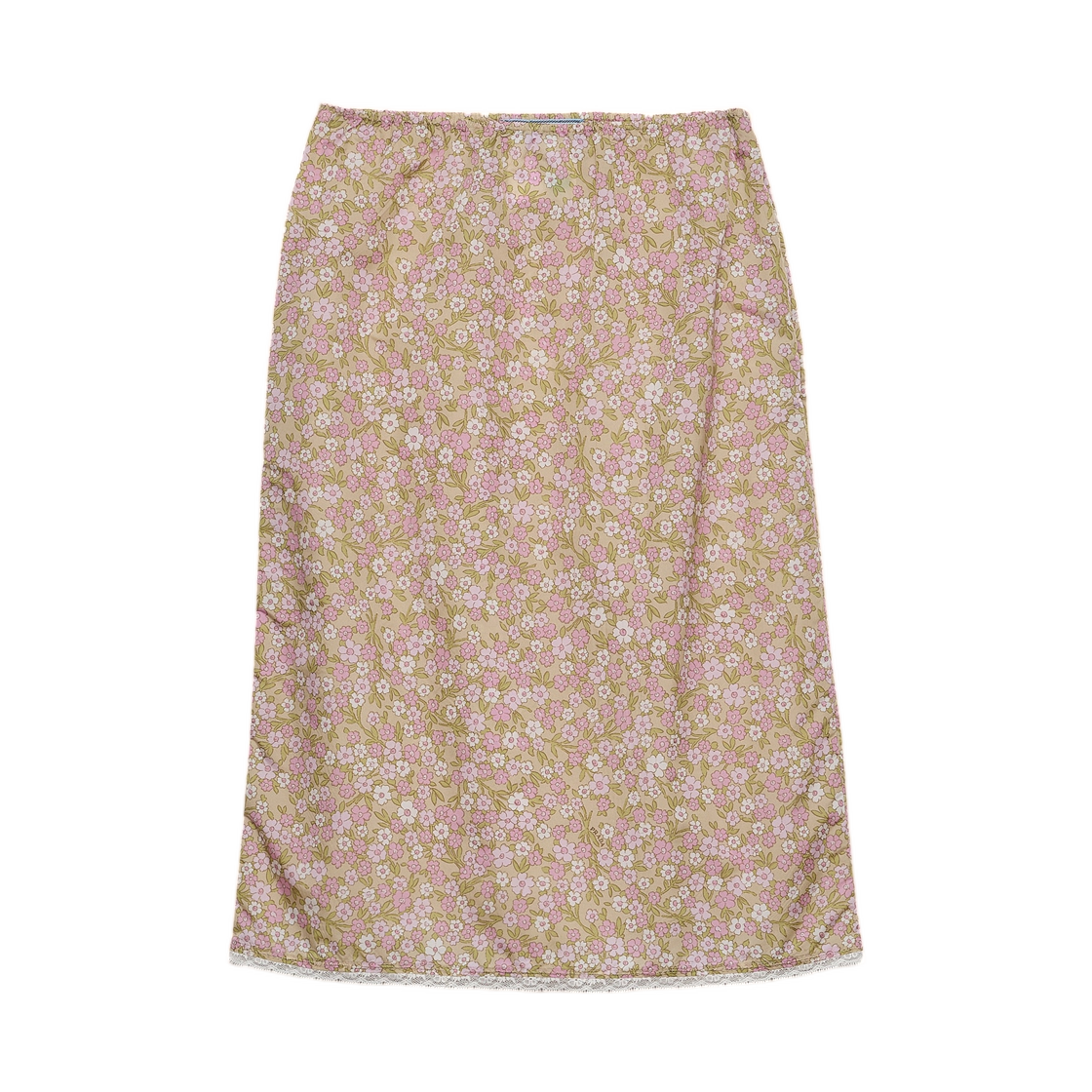 (W) 프라다 플로럴 프린트 리나일론 미디 스커트 앨러배스터 핑크((W) Prada Floral Print Re-Nylon Midi-Skirt Alabaster Pink)