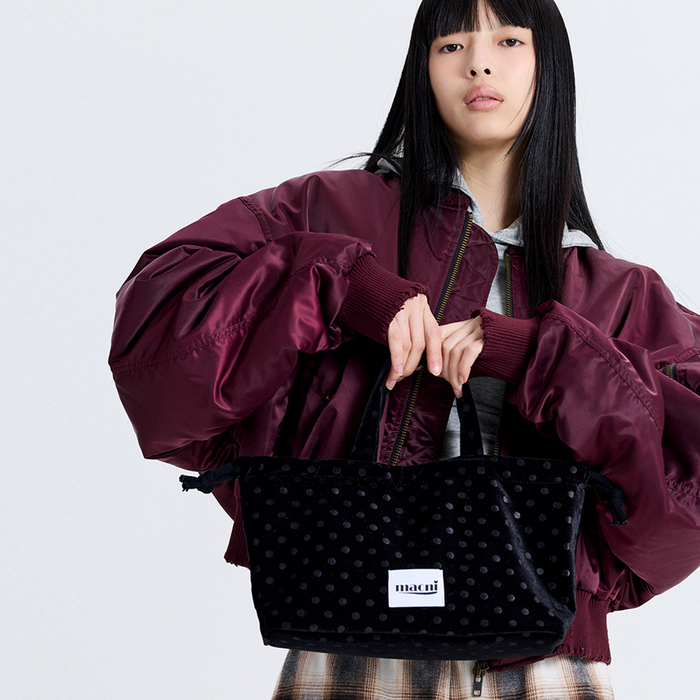 마크니 도트 벨벳 스트링 퍼피 백 벨벳 블랙(MACNI Dot Velvet String Puffy Bag Velvet Black) - 3
