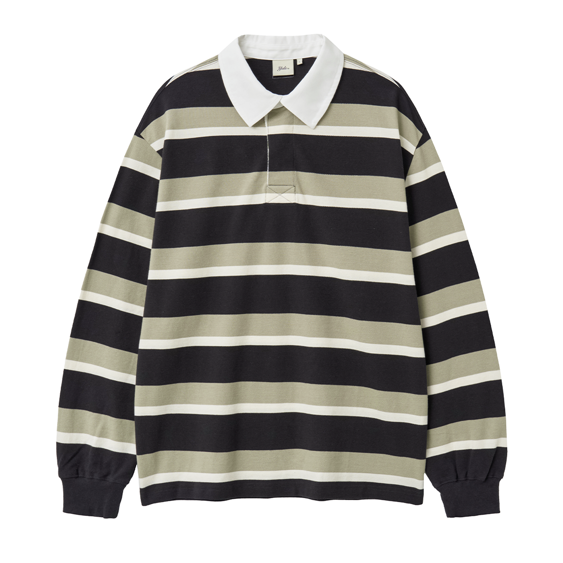 예일 스트라이프 럭비 피케 긴팔 티셔츠_차콜(Yale Stripe Rugby Pique Long Sleeve T-Shirt_Charcoal)