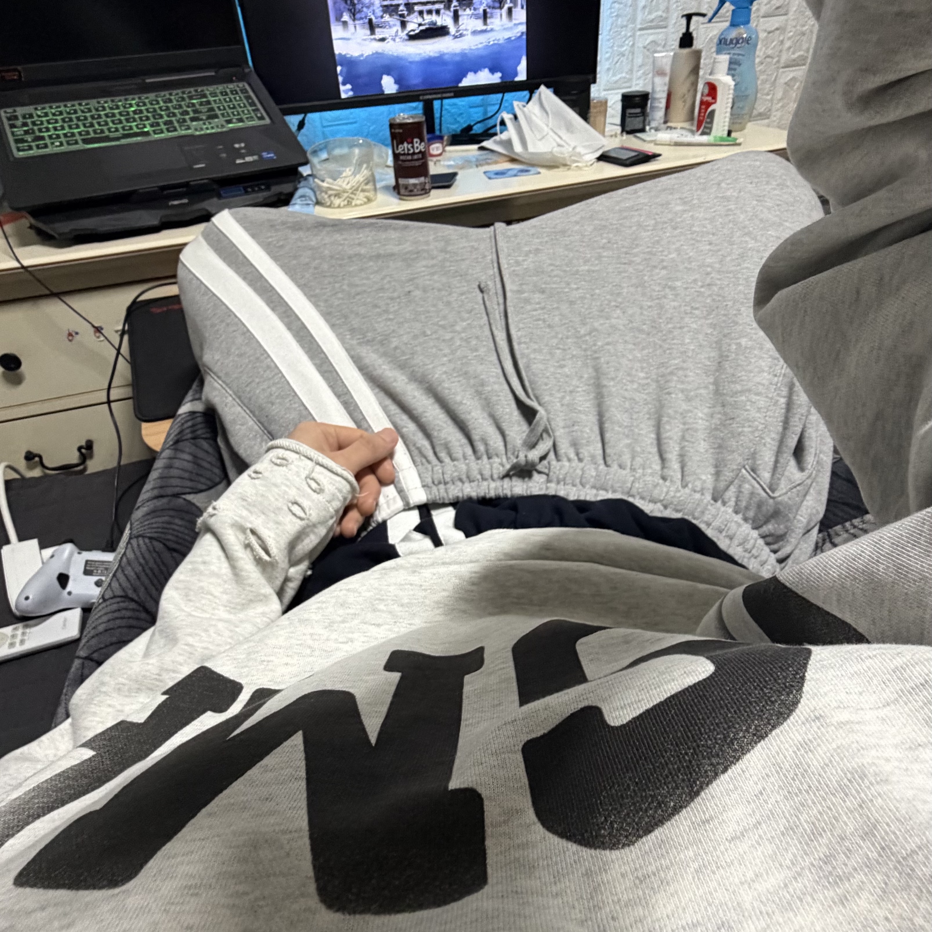 ROARINGRAD Double Waist Sweat Pants Gray 착용 스타일 - 2