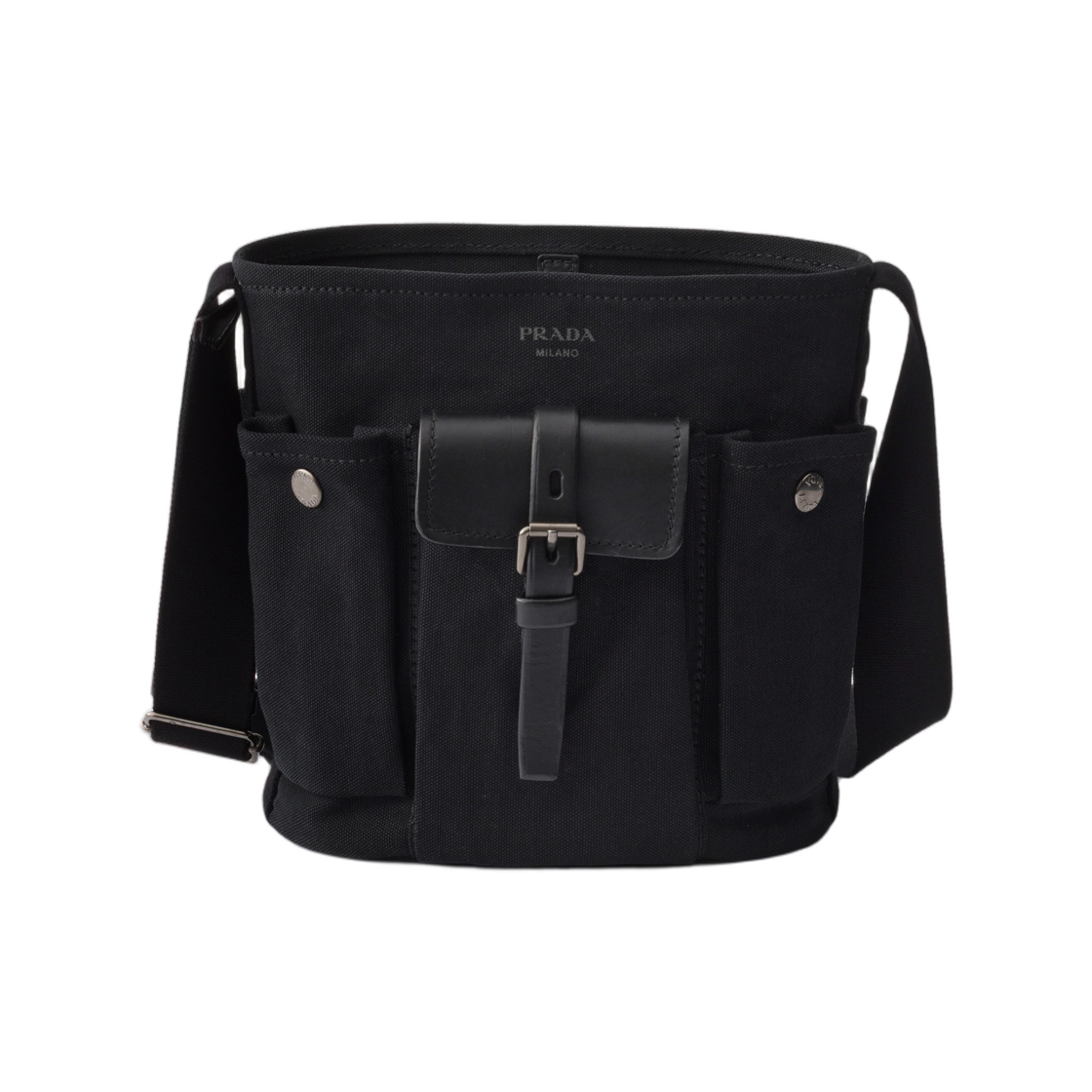 1BE106-2G6S-F0002 Prada Route Mini Canvas and Leather Bucket Bag Black