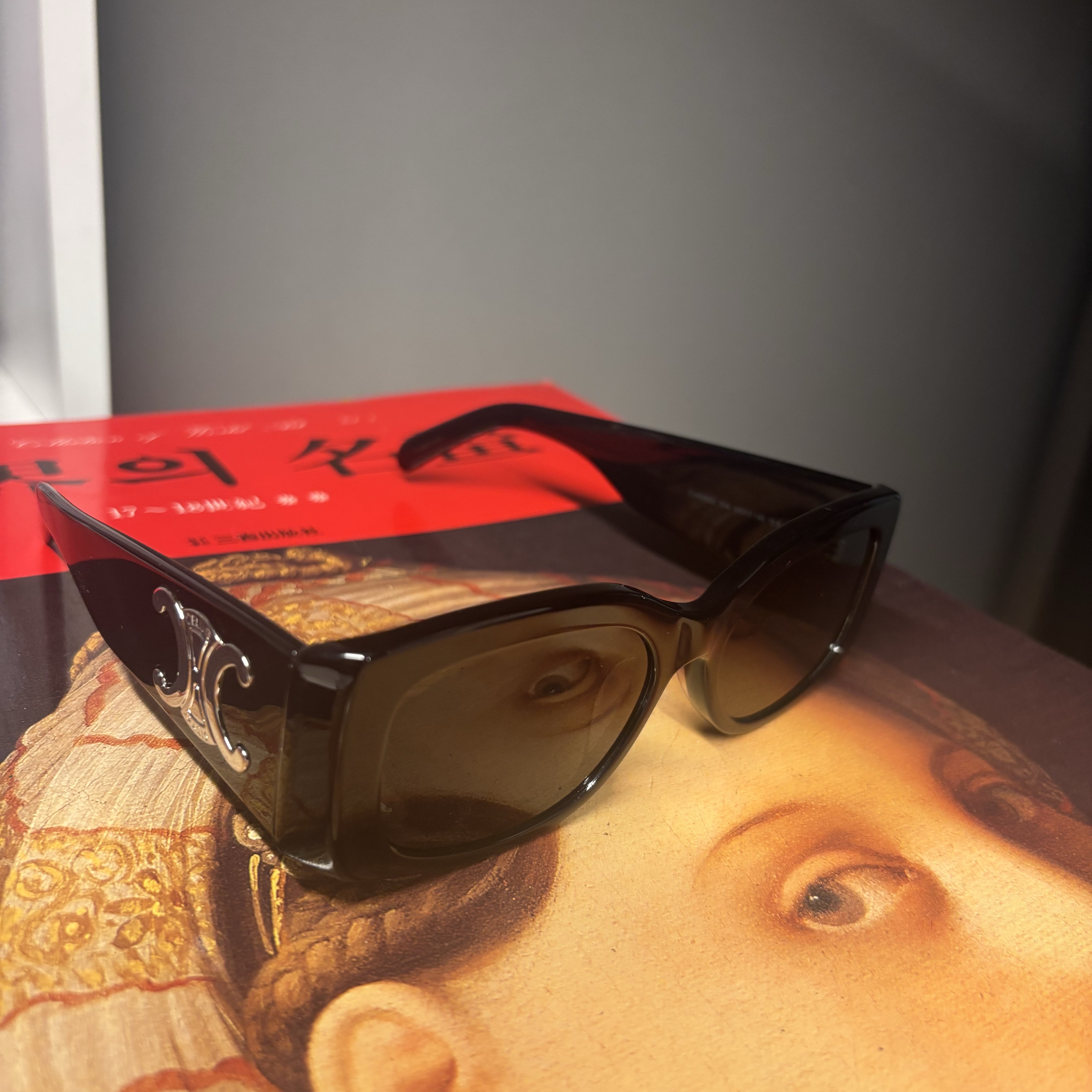 (W) Celine Triomphe XL 01 Sunglasses in Acetate Black 착용 스타일 - 3