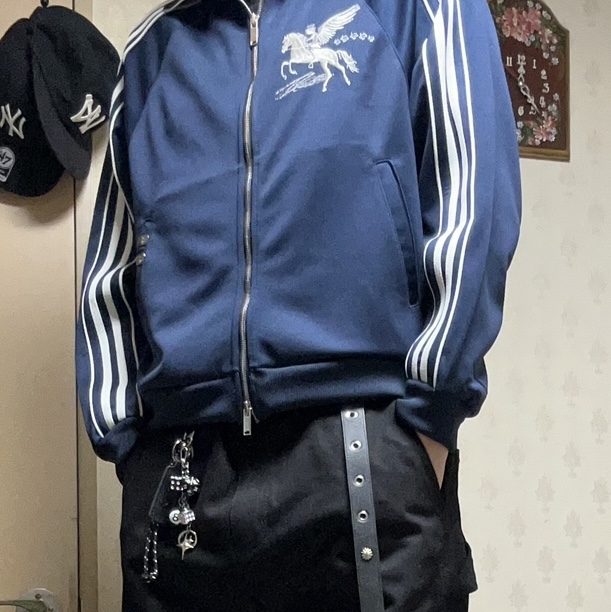 PACOSPLY Falling Angel Sports Jacket Navy 착용 스타일 - 1