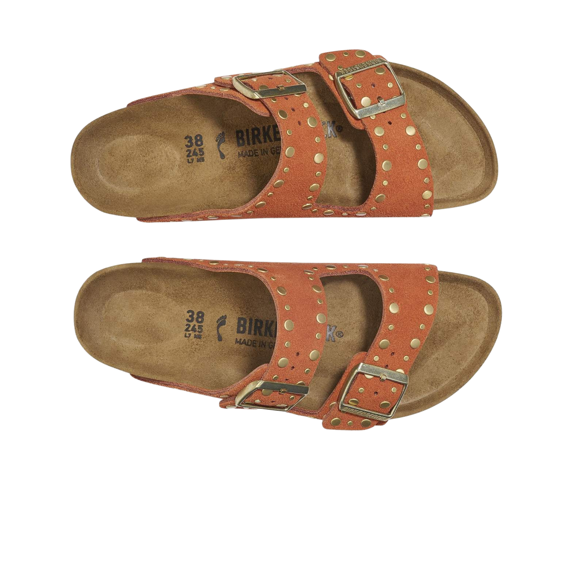(W) 버켄스탁 아리조나 리벳 스웨이드 레더 다크 러스트 - 레귤러((W) Birkenstock Arizona Rivet Suede Leather Dark Rust - Regular) - 2