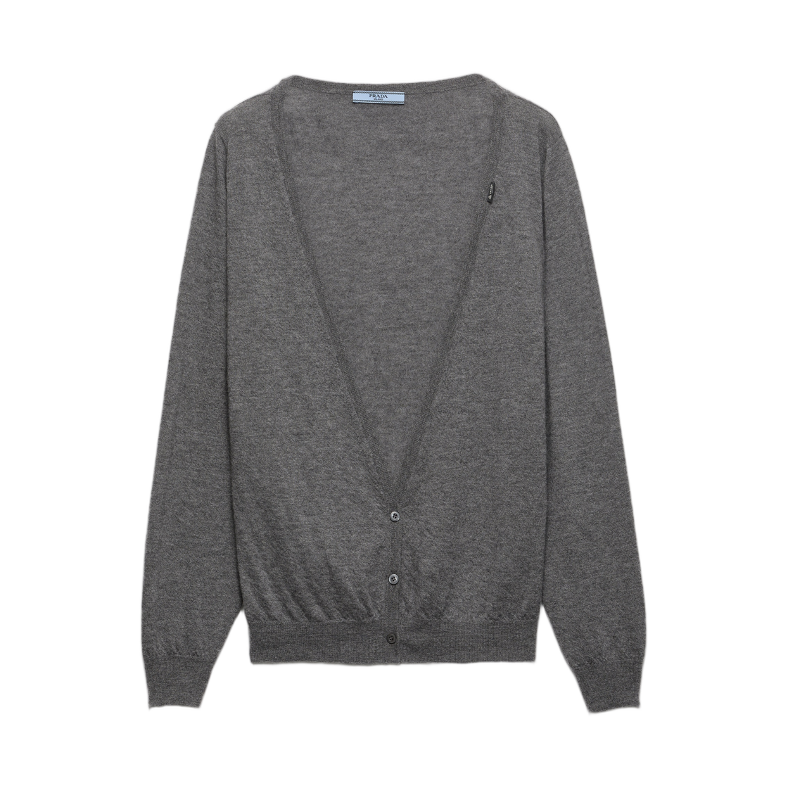 P25O22-19VK-F0480 (W) Prada Cashmere Cardigan Slate Gray