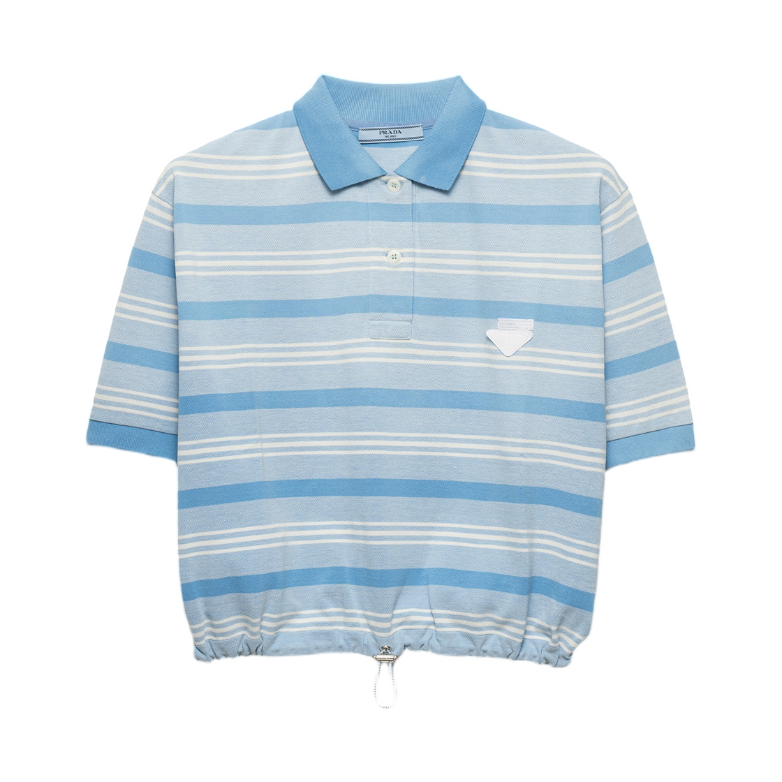 39609-188Q-F0076 (W) Prada Striped Print Pique Polo Shirt Light Blue
