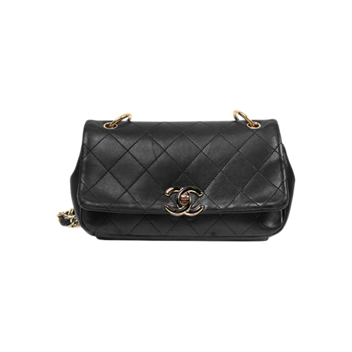 IT9VQBOL73HI Chanel Black Lambskin Quilted CC Flap Chain Shoulder Bag