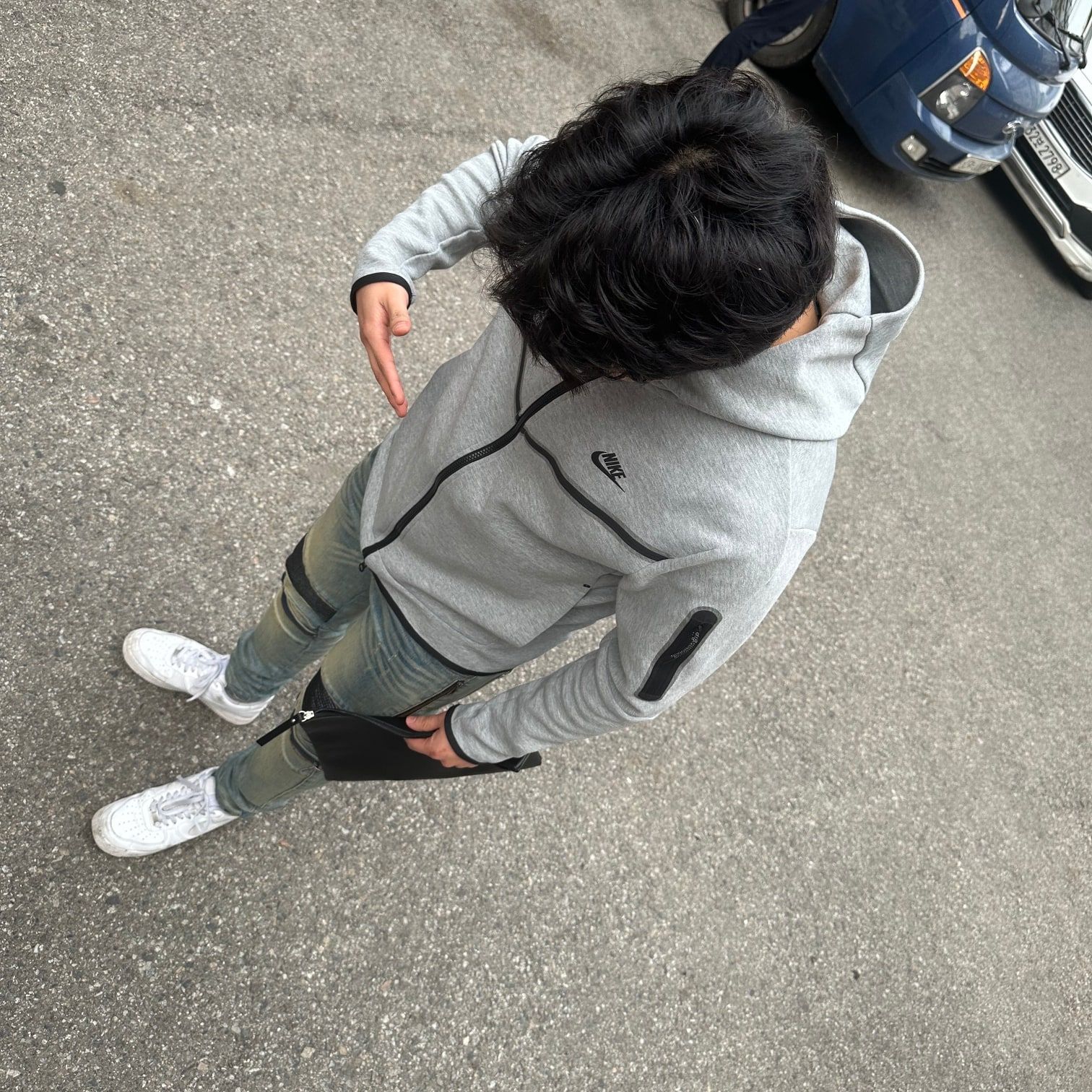 Nike Tech Fleece Full Zip Hoodie Dark Grey Heather - Asia 착용 스타일
