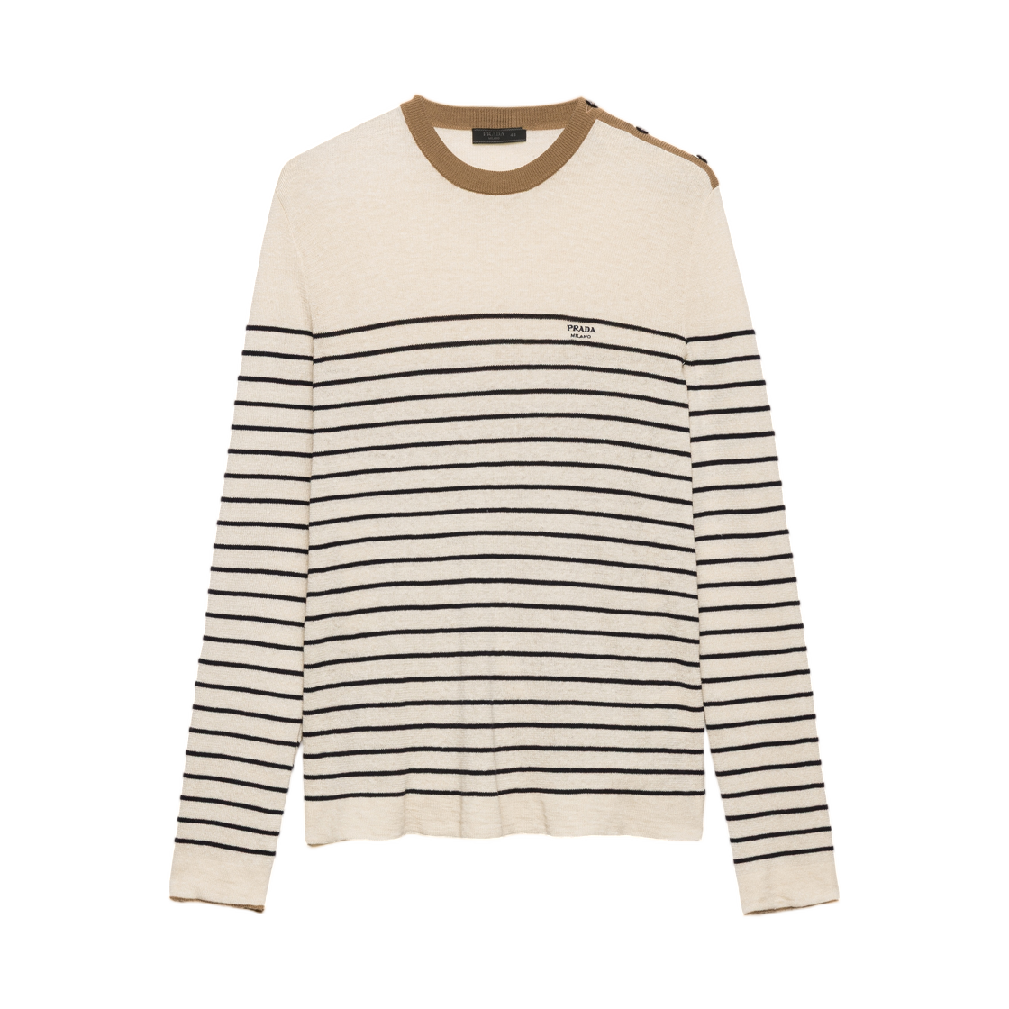 프라다 스트라이프 리넨 앤 코튼 스웨터 내츄럴(Prada Striped Linen and Cotton Sweater Natural)