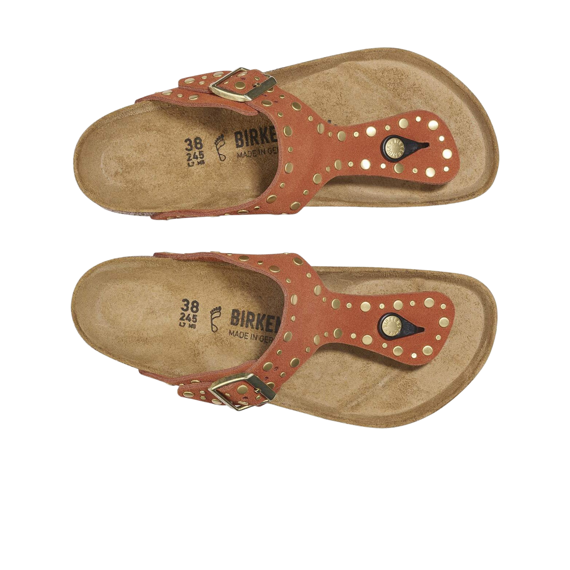 (W) 버켄스탁 지제 리벳 스웨이드 레더 다크 러스트 - 레귤러((W) Birkenstock Gizeh Rivets Suede Leather Dark Rust - Regular) - 2