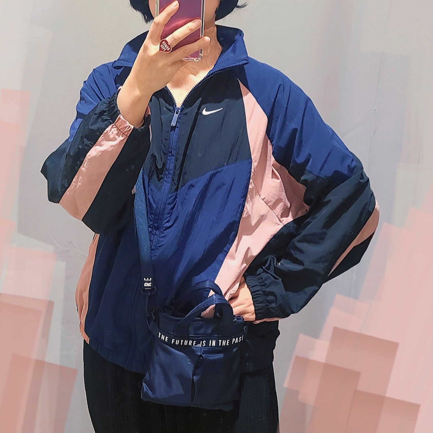 (W) Nike NSW Oversized Track Jacket Midnight Navy Black - Asia, (W) Nike NSW Oversized Track Jacket Midnight Navy Black - US/EU 착용 스타일