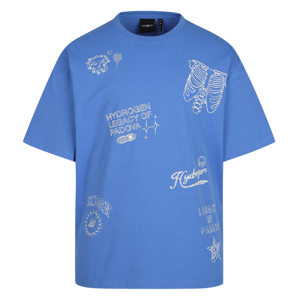 하이드로겐 유니 레트로 그래피티 반팔 티셔츠 블루(HYDROGEN Unisex Retro Graffiti T-Shirt Blue)