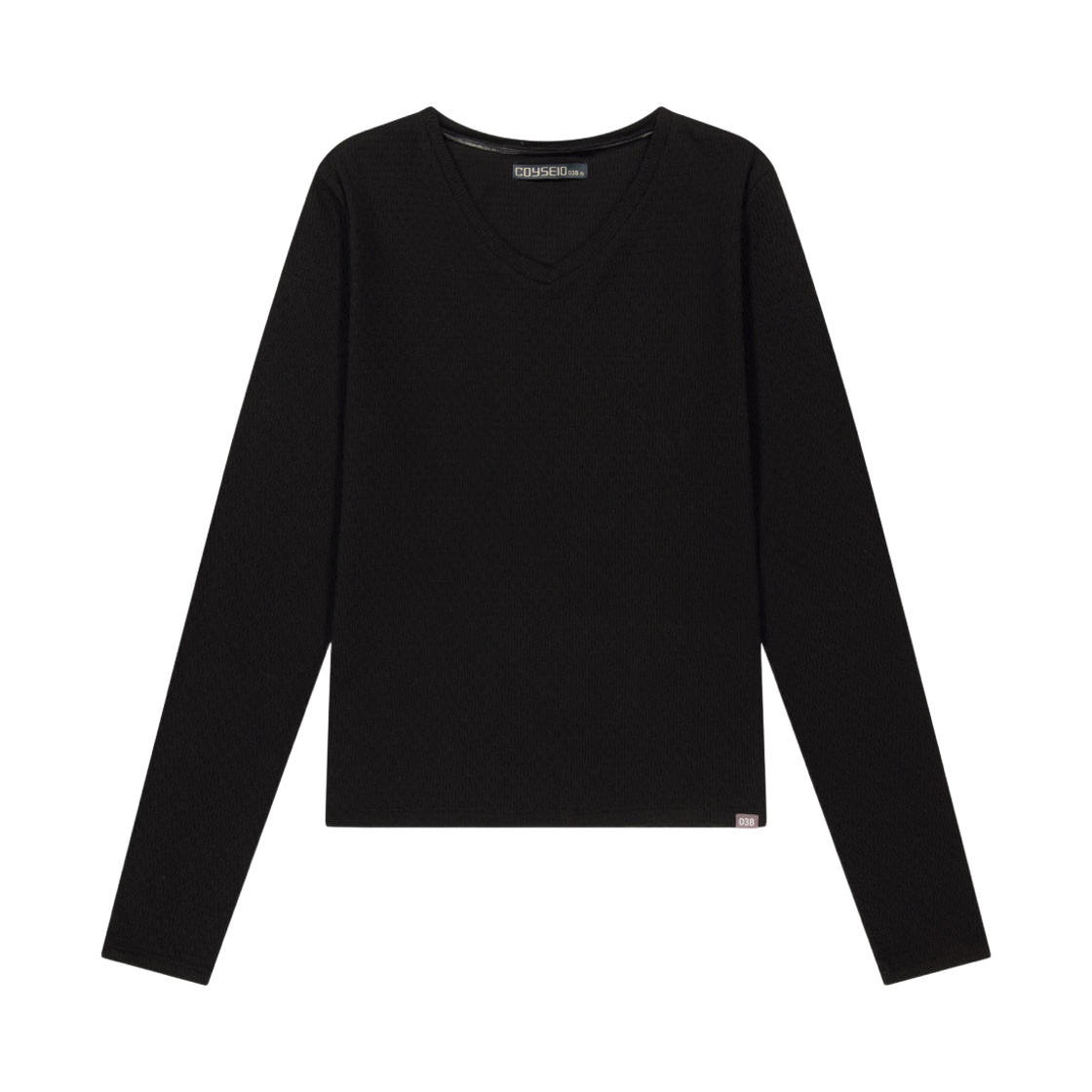 코이세이오 038 미니 와플 브이넥 롱 슬리브 블랙(COYSEIO 038 Mini Waffle V-Neck Long Sleeve Black) - 1