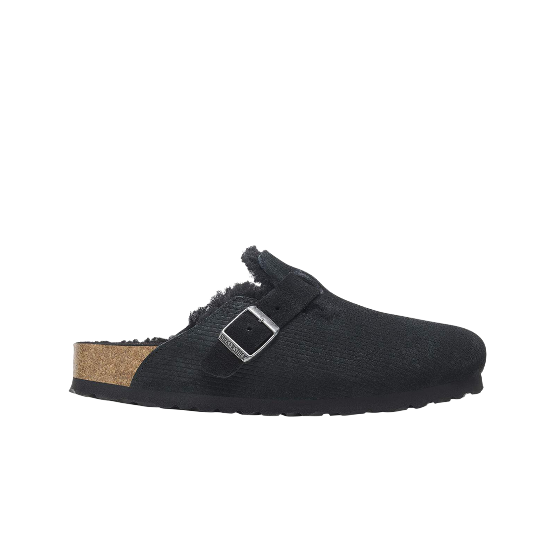 1028326 Birkenstock Boston VL Corduroy Teddy Shearling Suede Leather Fur Corduroy Black - Regular