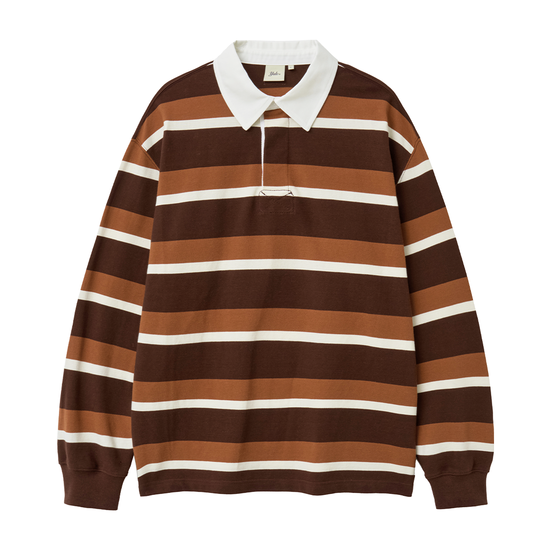 예일 스트라이프 럭비 피케 긴팔 티셔츠_브라운(Yale Stripe Rugby Pique Long Sleeve T-Shirt_Brown)