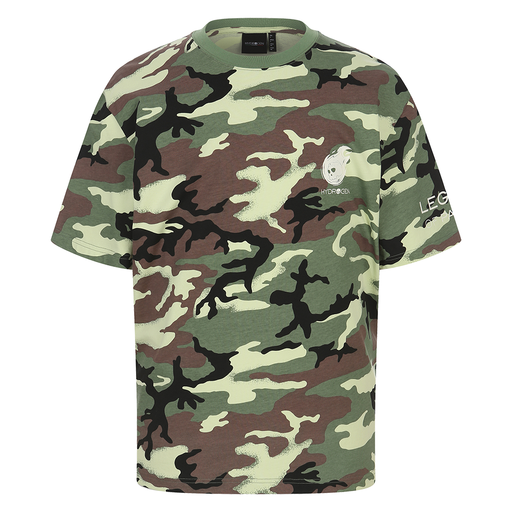 하이드로겐 유니 카모 패턴 반팔 티셔츠 라임(HYDROGEN Unisex Camo Pattern T-Shirt Lime) - 1