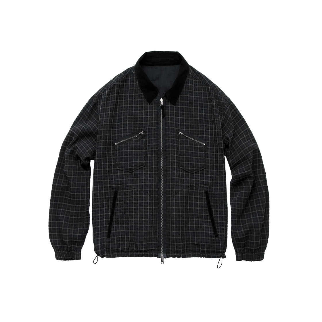 PL6PJU3541M8 Polyteru Reversible Blouson Ramie & Check 002 Black Check + Charcoal