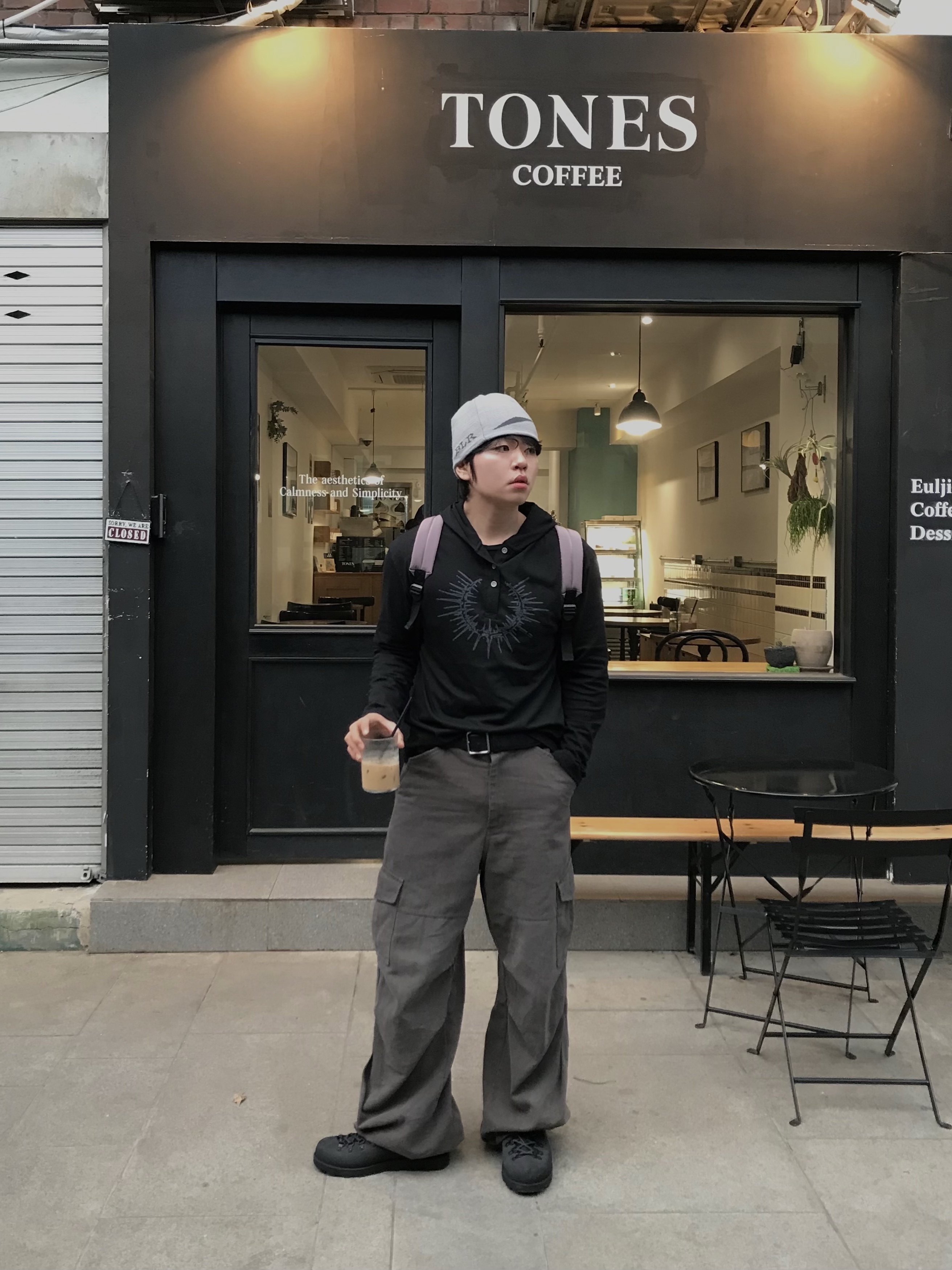 BLR Curved Logo Beanie Black/Gray, BLR Curved Logo Beanie Grey 착용 스타일 - 6