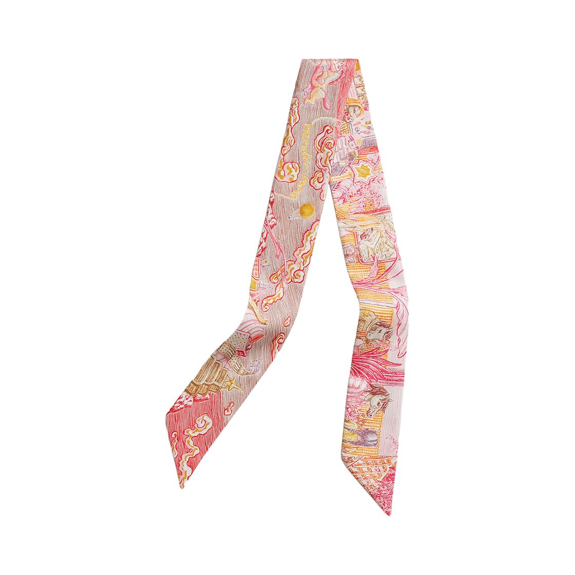 H064103S05 (W) Hermes City Of Light Scarf Twilly Silk & Rose Jaune D'or Rouge