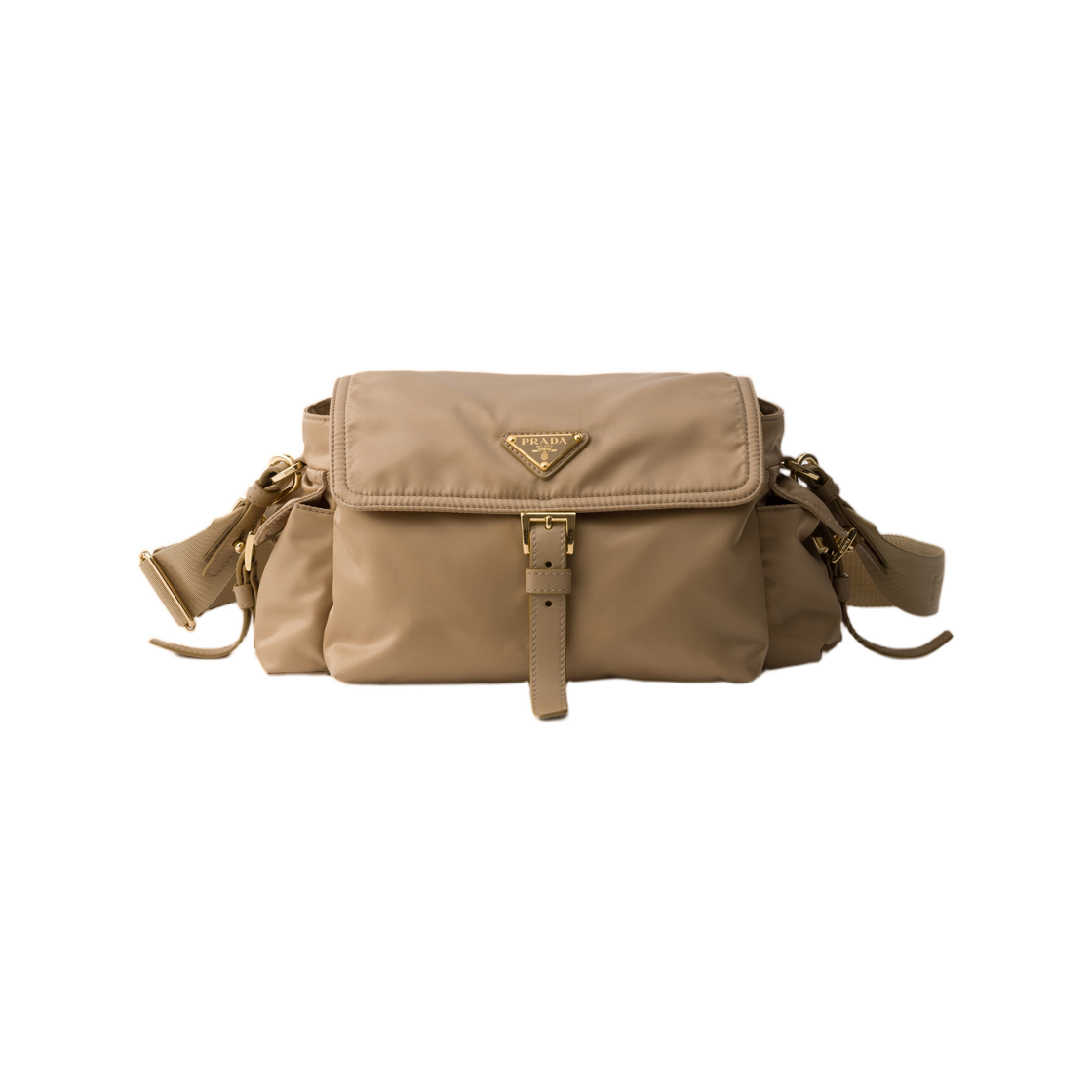1BD394-RDLN-F0040 Prada Explore Medium Re-Nylon Shoulder Bag with Flap Camel Brown