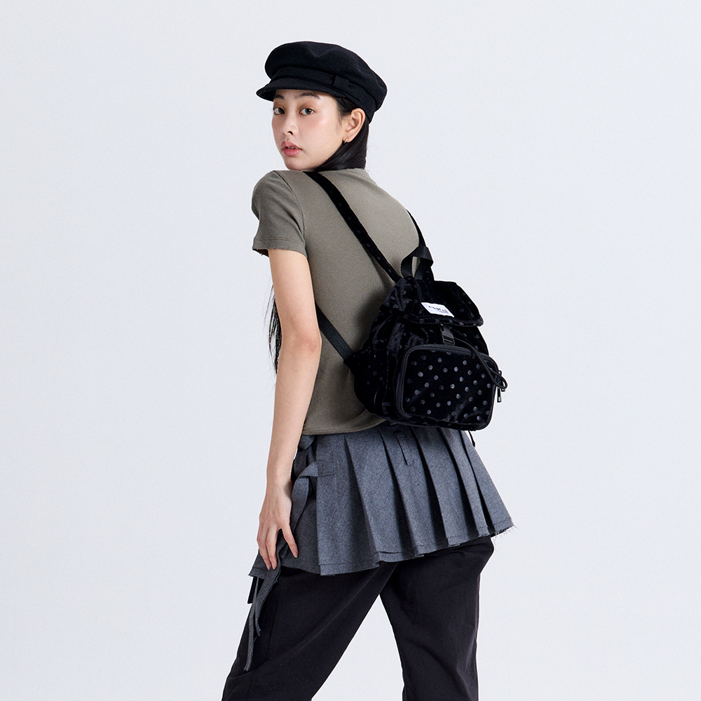 마크니 도트 벨벳 미니 백팩 블랙(MACNI Dot Velvet Mini Backpack Black) - 3