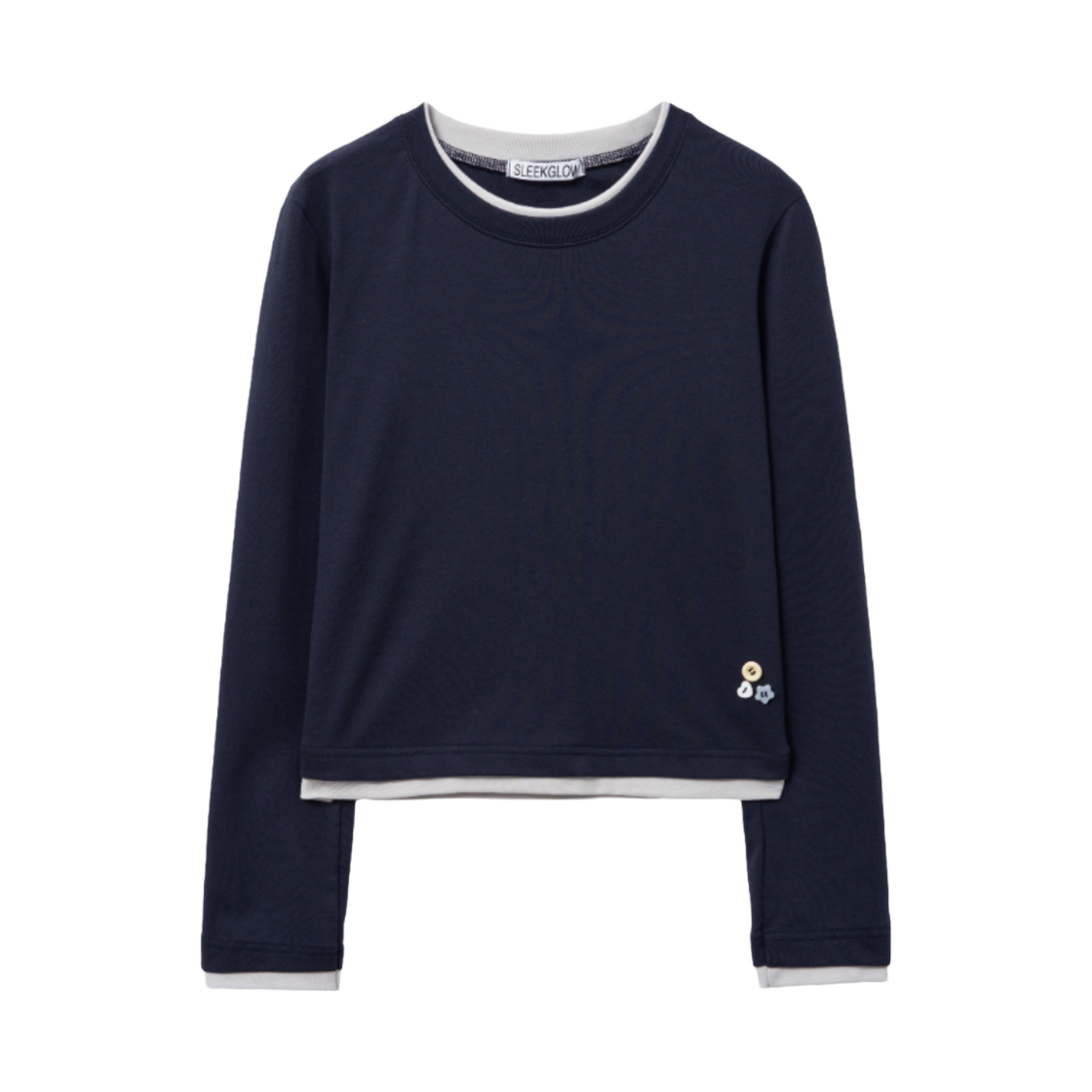 슬릭글로우 컬러 레이어드 버튼 롱 슬리브 네이비(SLEEKGLOW Color Layered Button Long Sleeve Navy)