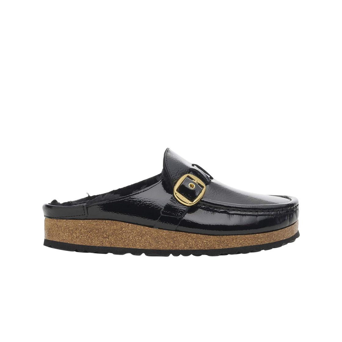 1027807 (W) Birkenstock Buckley Shearling Patent Leather Naplak Black - Narrow