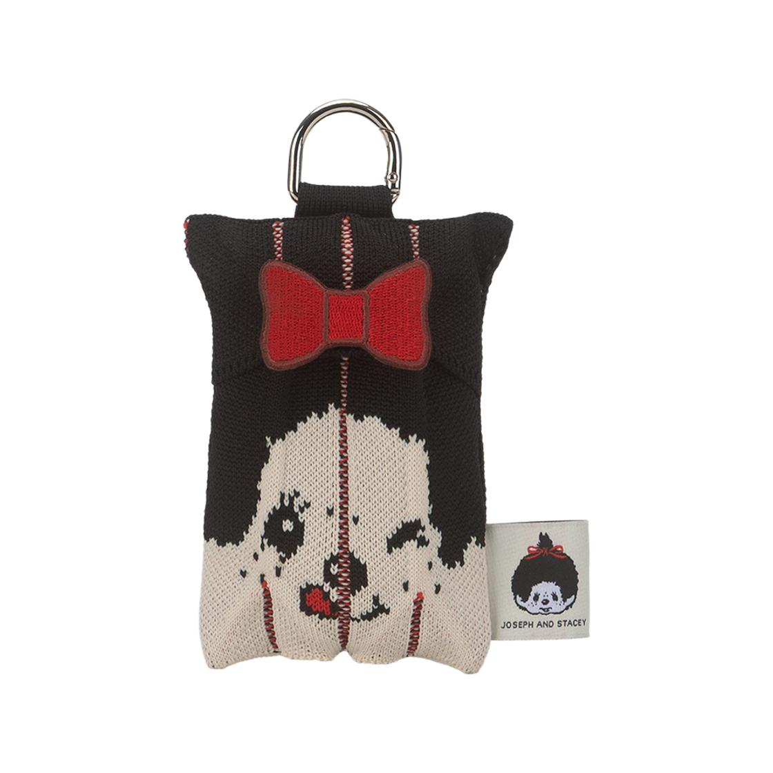 JSR01PCFL1BK_copy [KREAM 단독][사은품증정] JOSEPH&STACEY Lucky Pleats Knit  Mini Multi Pouch Monchhichi Girl Black with Ribbon Wappen Red