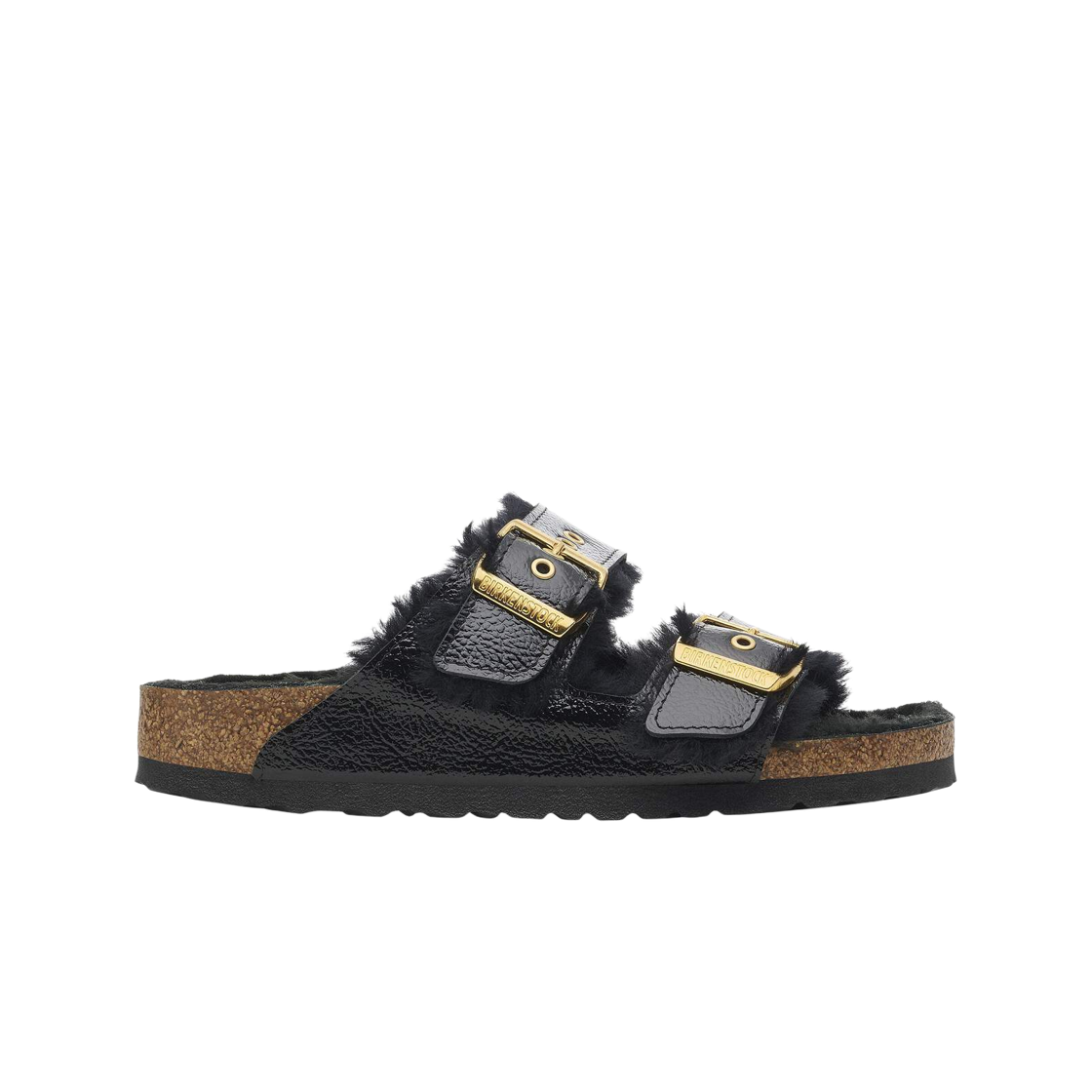 1027825 (W) Birkenstock Arizona Shearling Eyelets Patent Leather Naplak Black - Narrow