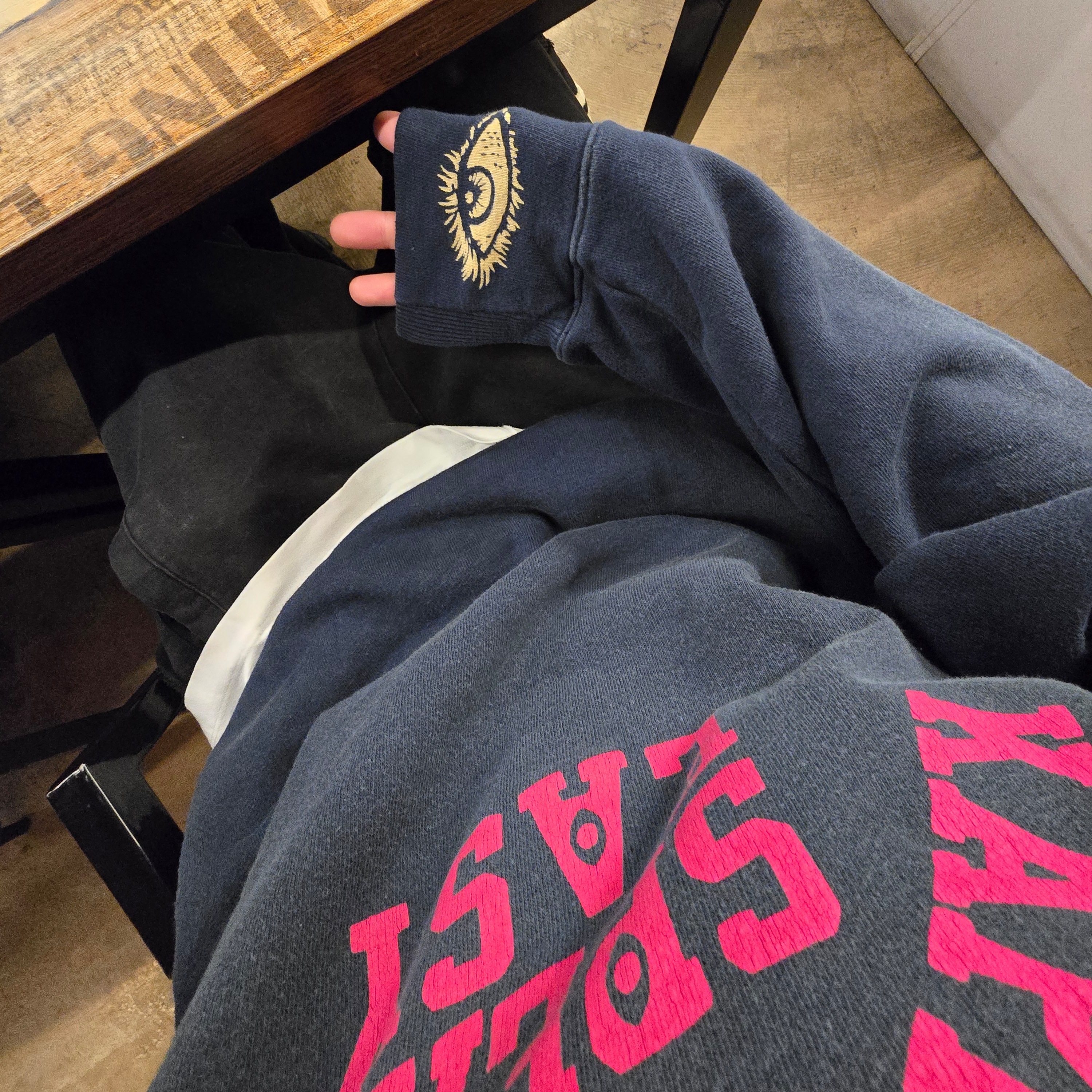 Kapital Raglan Crewneck Fleece Sweatshirt Speakeasy College Pt Navy 착용 스타일 - 3