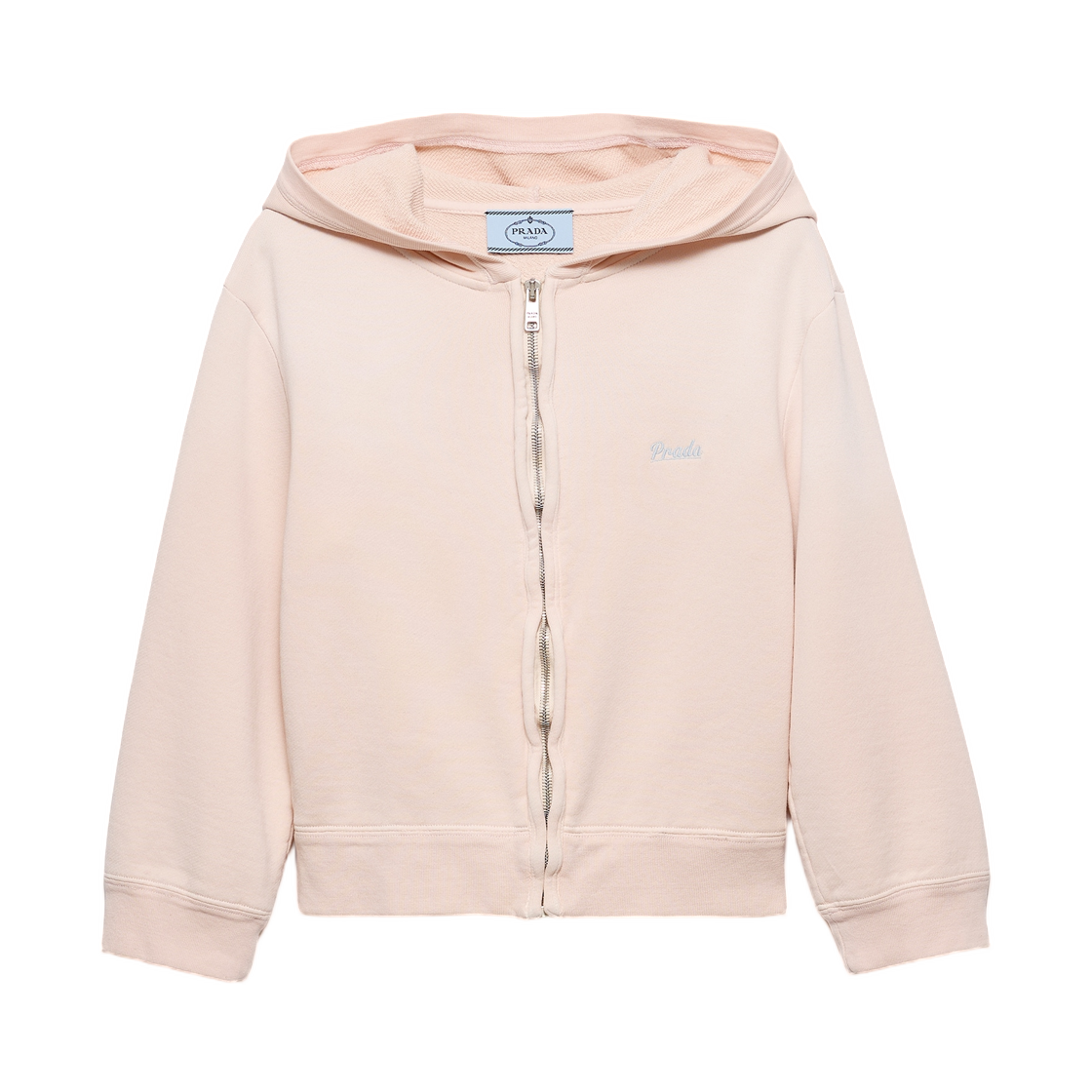 138647-14W6-F0028 (W) Prada Cotton Fleece Hoodie Zipper Jacket Pink