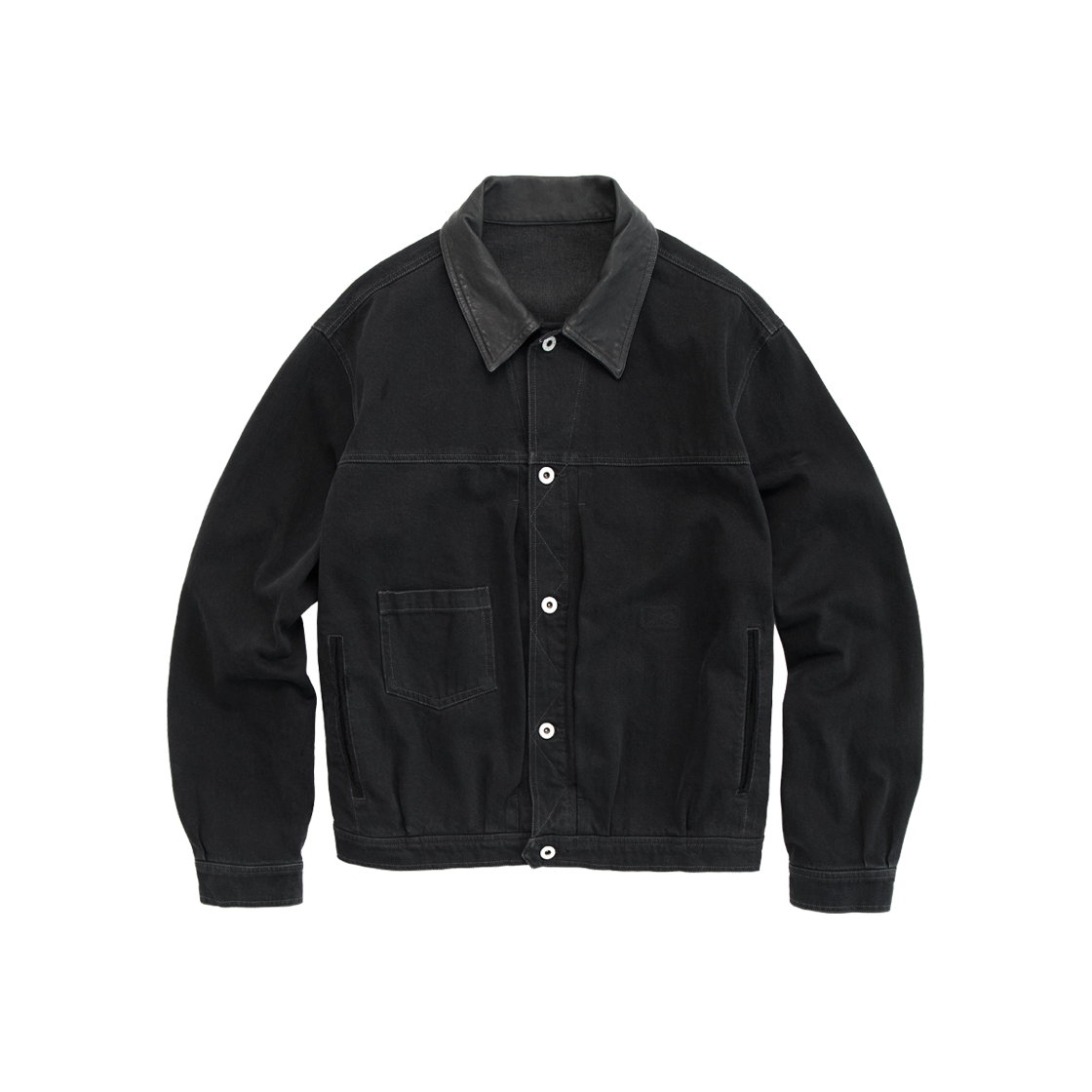 폴리테루 유즈드 트러커 자켓 블랙 (레더 칼라)(Polyteru Used Trucker Jacket Black (Leather Collar))