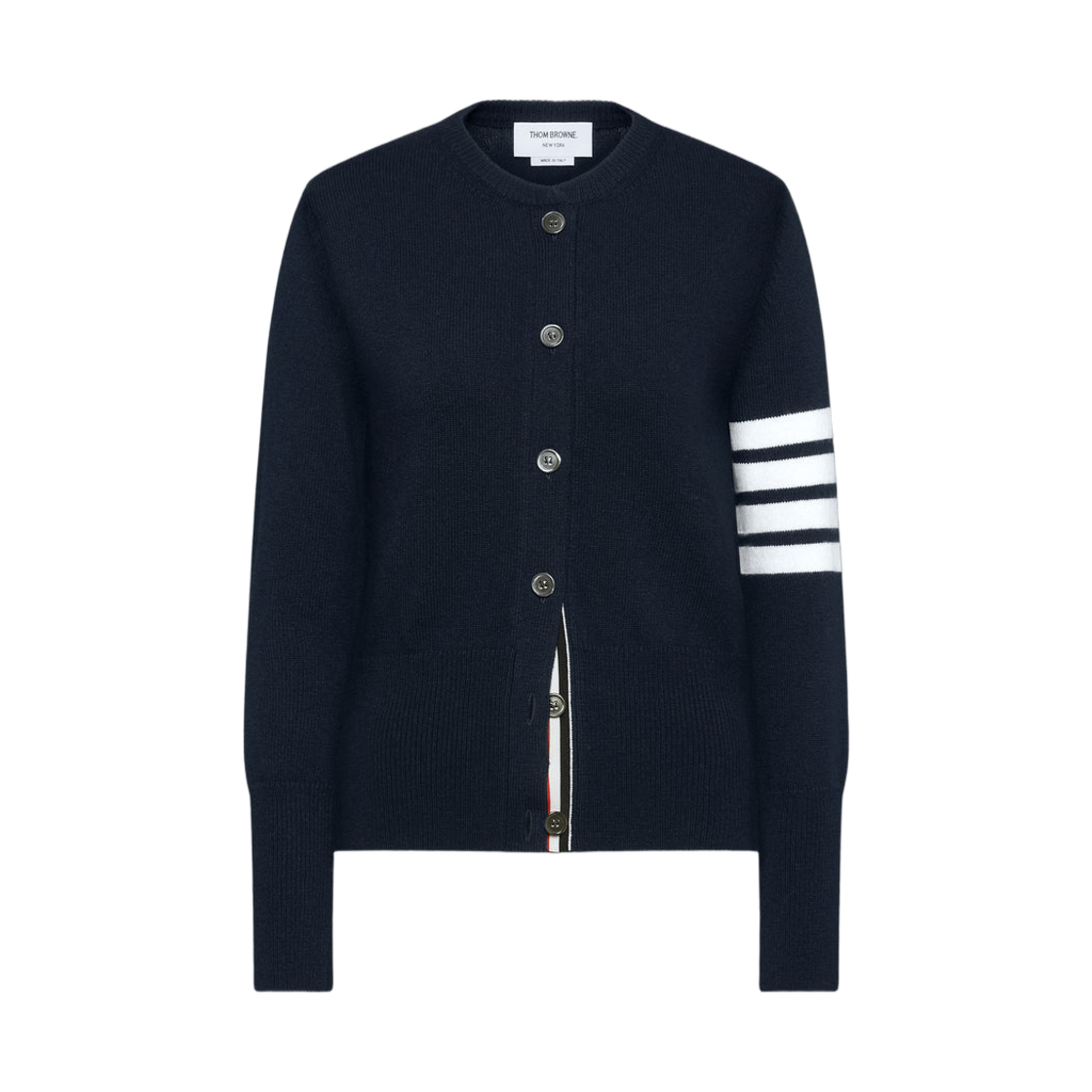 FKC688A-Y1029-415 (W) Thom Browne Lunar New Year Wool 4-Bar Intarsia Cardigan Navy