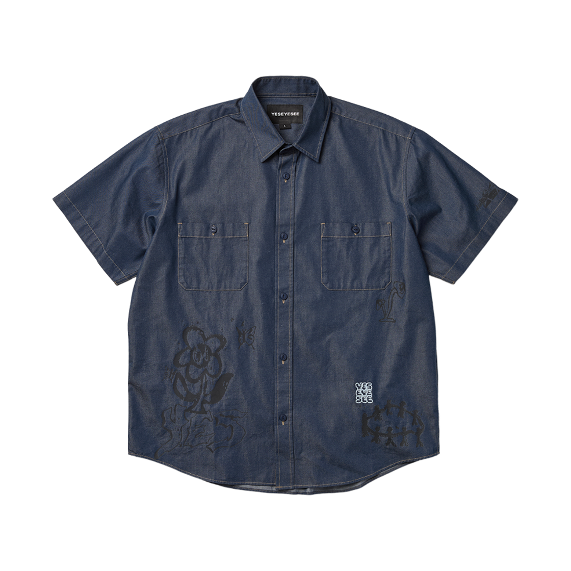 [더블적립]예스아이씨 예스 두들 하프 셔츠 인디고