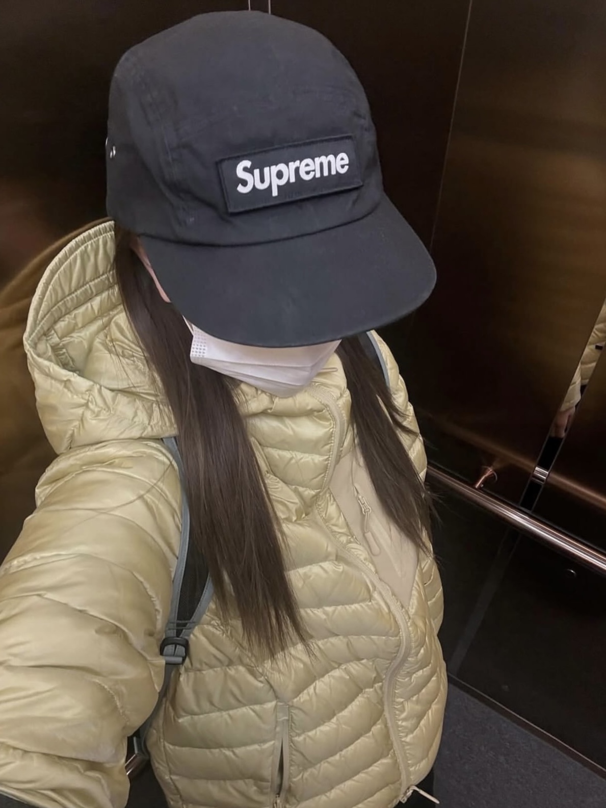 MILLO WOMEN Light Hooded Down Jacket Pale Yellow, Supreme Waxed Cotton Camp Cap Black - 23FW 착용 스타일