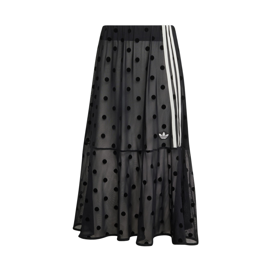 (W) 아디다스 오리지널스 시어 폴카 닷 스커트 블랙 - KR 사이즈((W) Adidas Originals Sheer Polka Dot Skirt Black - KR Sizing)