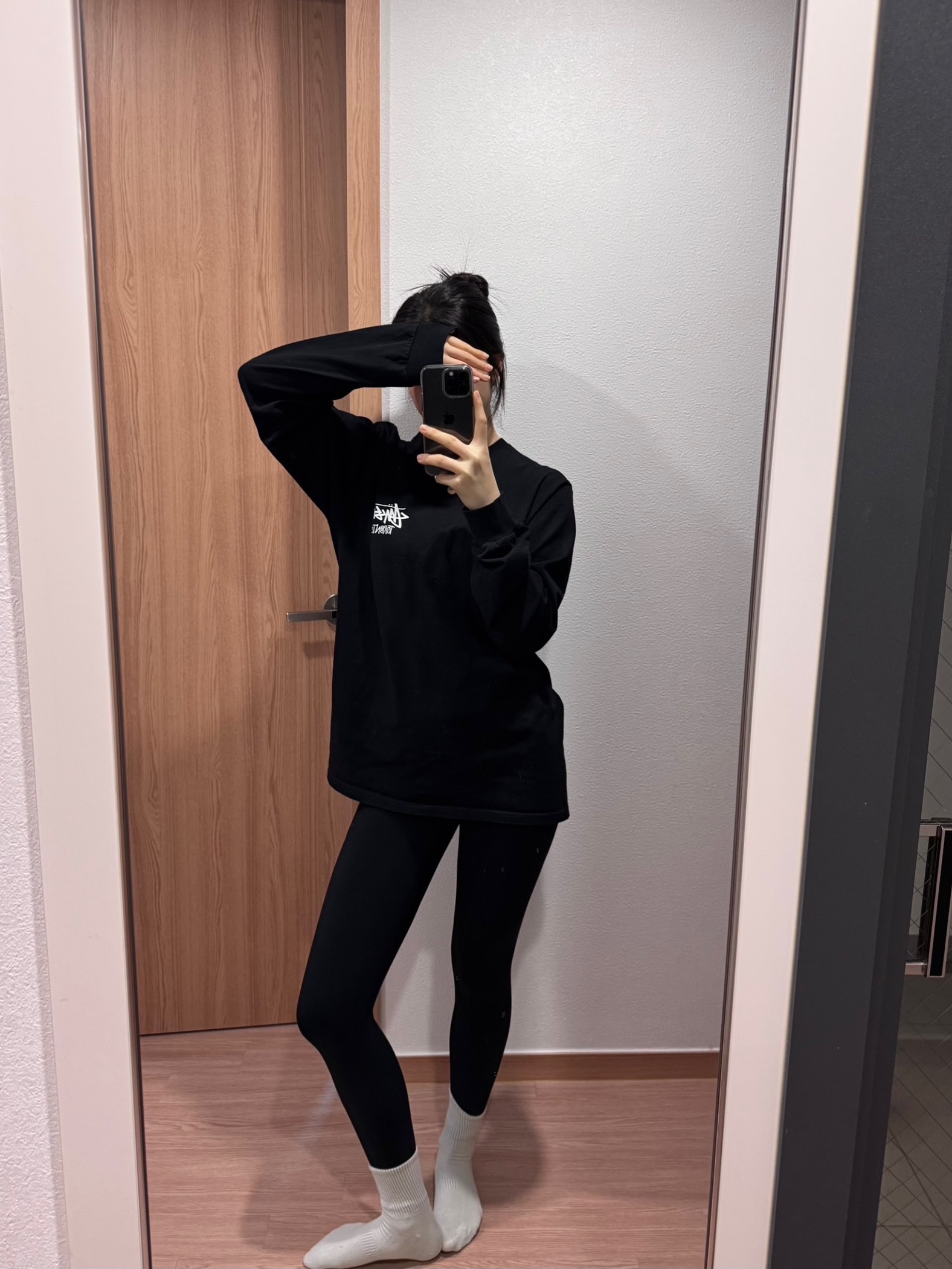 (W) Xexymix V-Up 3D Plus Leggings Black, Stussy Basic Stussy LS T-Shirt Black 착용 스타일