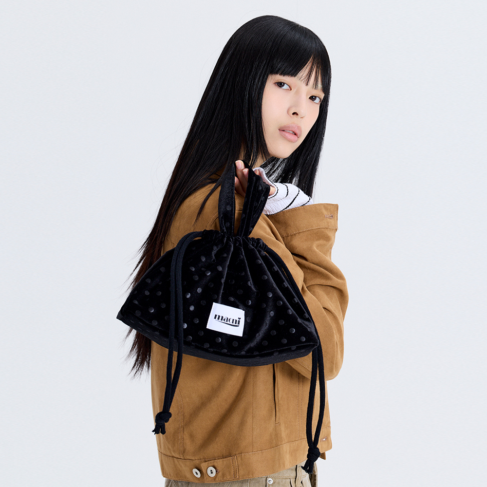 마크니 도트 벨벳 스트링 퍼피 백 벨벳 블랙(MACNI Dot Velvet String Puffy Bag Velvet Black) - 2