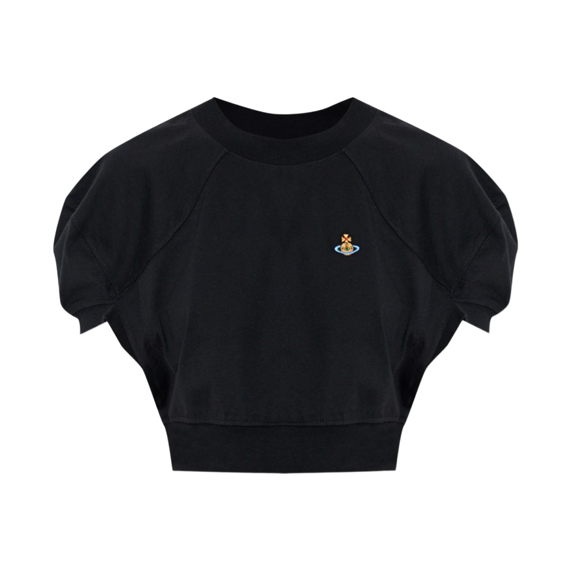 1G010017-J001M-N401 (W) Vivienne Westwood Orb Logo Embroidered Cropped T-Shirt Black