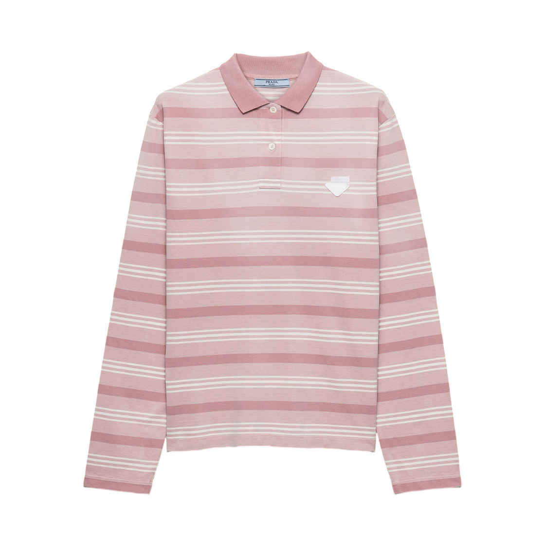 39660-188Q-F0E18 (W) Prada Long-Sleeved Striped Pique Polo Shirt Alabaster Pink