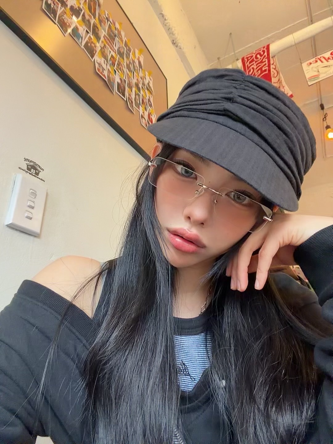 COYSEIO Knot Shirring Cap Black 착용 스타일 - 2