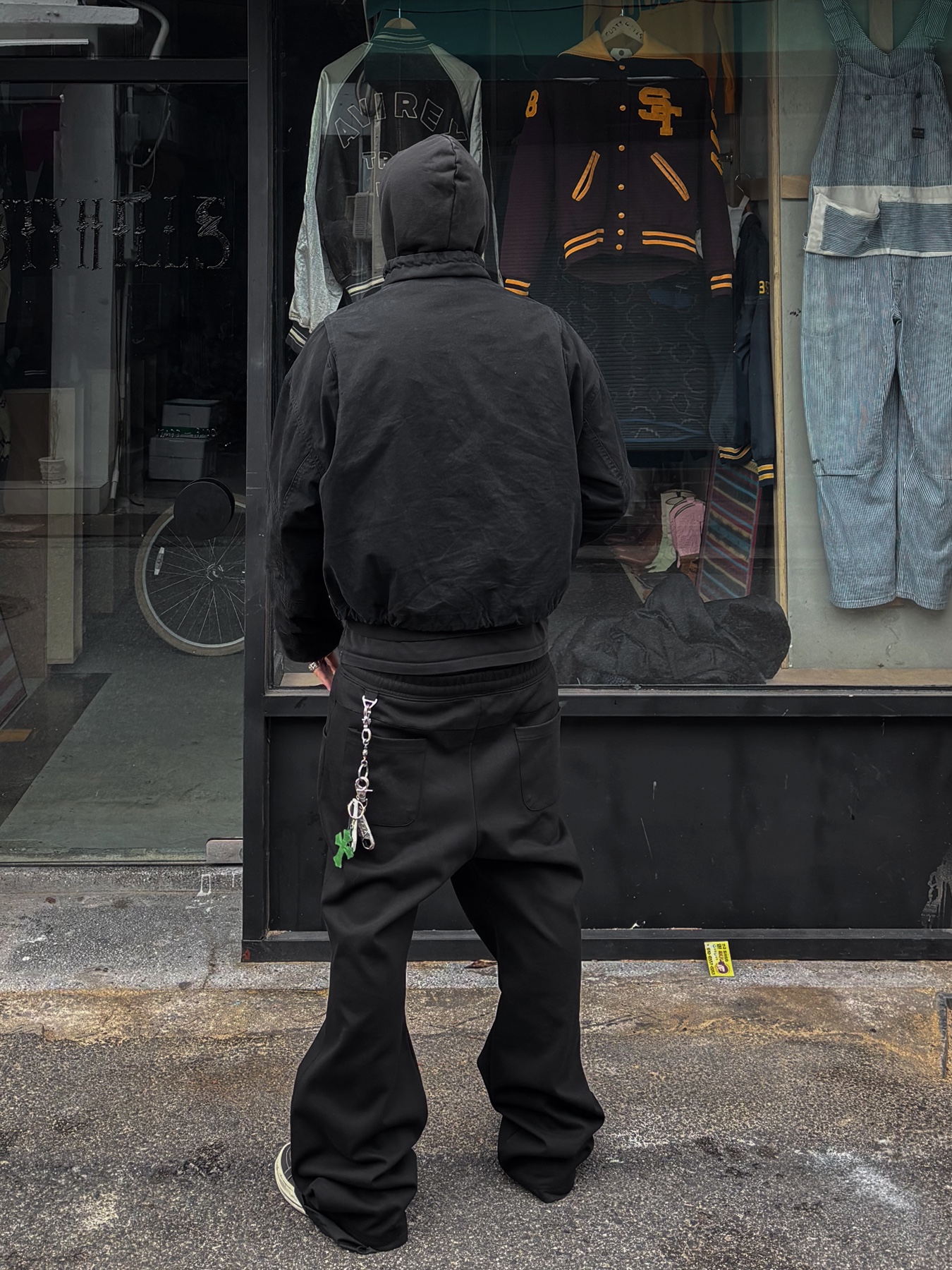 Wapworks Flare Layerd Sweat Pants Black, Rick Owens Drkshdw Vintage Sneakers Black Milk 착용 스타일 - 1