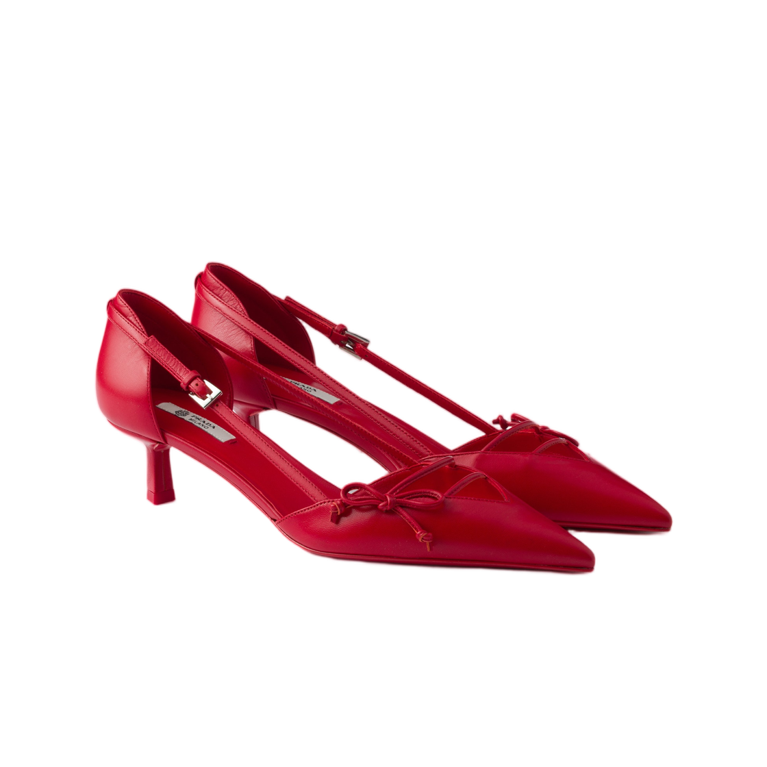 (W) 프라다 오픈 사이드 레더 펌프스 레드((W) Prada Open-Side Leather Pumps Red) - 2