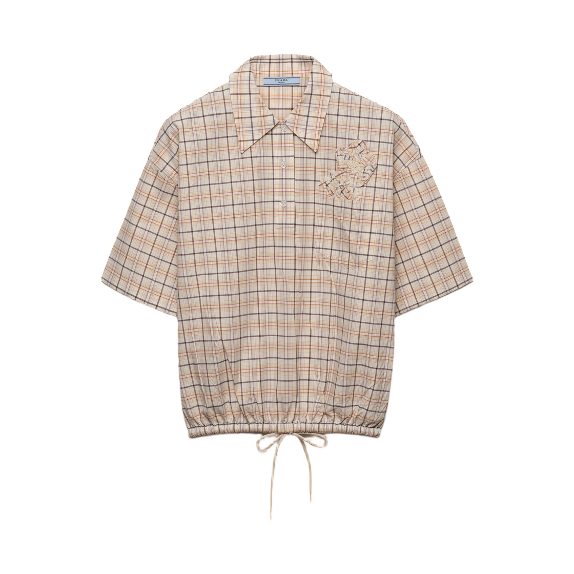 P969NR-171C-F028Y (W) Prada Embroidered Checked Poplin Top Natural Lilac
