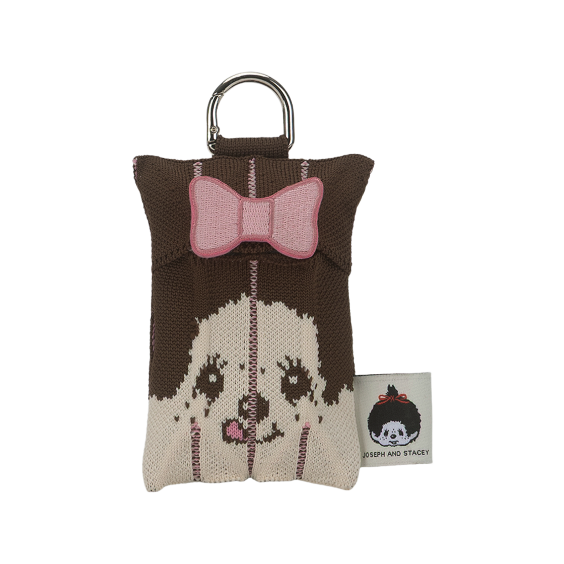JSR01PCFL1BW_copy [KREAM 단독][사은품증정] JOSEPH&STACEY Lucky Pleats Knit  Mini Multi Pouch Monchhichi Girl Brown with Ribbon Wappen Pink