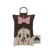 JOSEPH&STACEY Lucky Pleats Knit  Mini Multi Pouch Monchhichi Girl Brown with Ribbon Wappen Pink