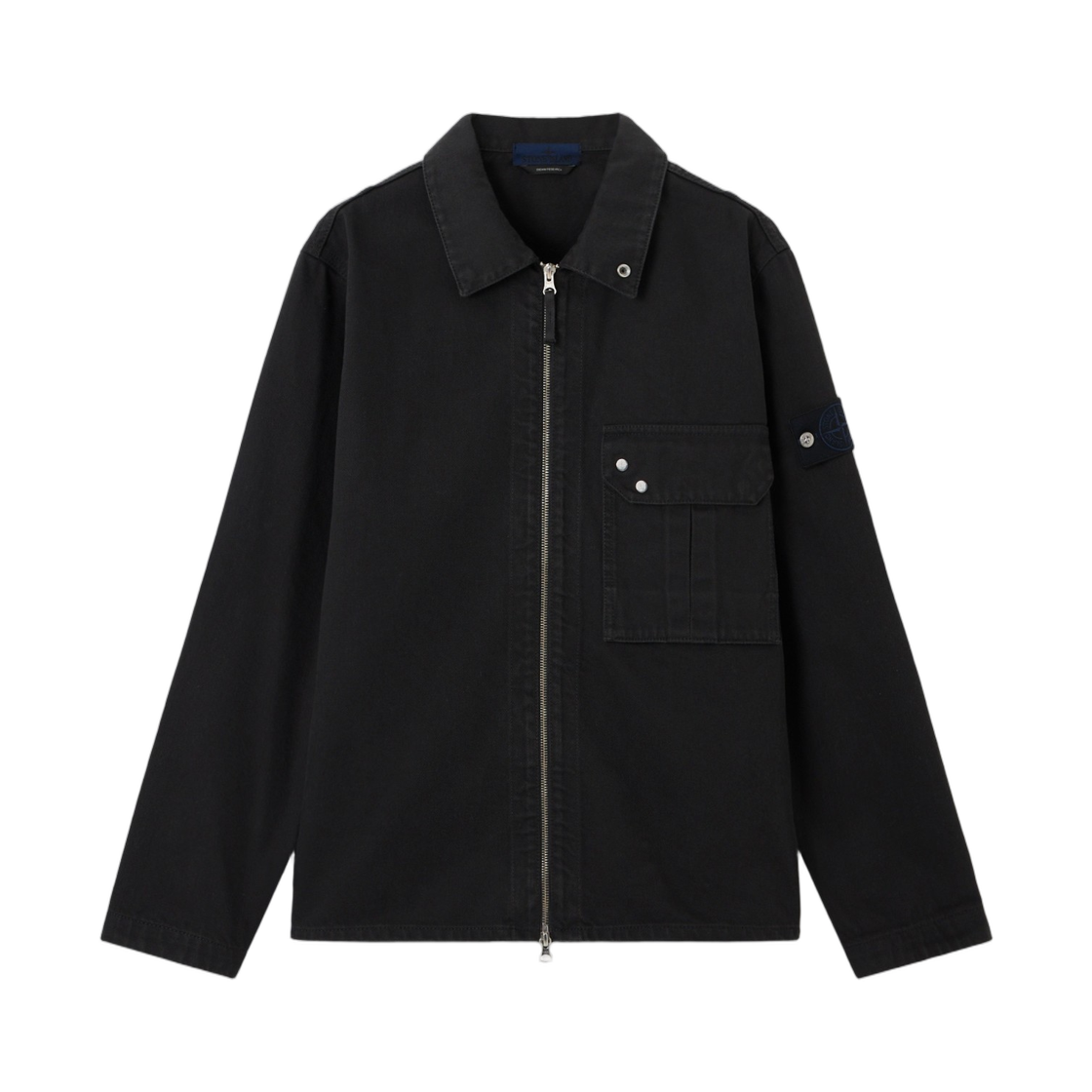 스톤 아일랜드 1200002 라이트 불 데님-TC 컴포트핏 오버셔츠 집 패스닝 블랙 - 26SS(Stone Island 1200002 Light Bull Denim-TC Comfort-Fit Overshirt with Zip Fastening Black - 26SS)
